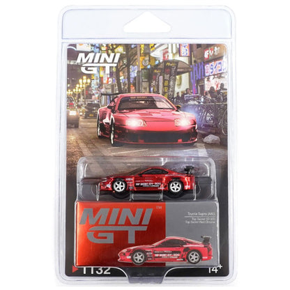Mini GT #1132: Toyota Supra (A80) Top Secret GT-300 Top Secret Red Chrome Imported 1:64 Scale
