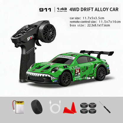 Hstar D43-01Q 4WD Alloy Drift RC Car – 911 Style, Full Proportional Control, Gyro, Dual-Speed, LED Lights & Type-C Charging 1:43 Scale (RC) Remote Control