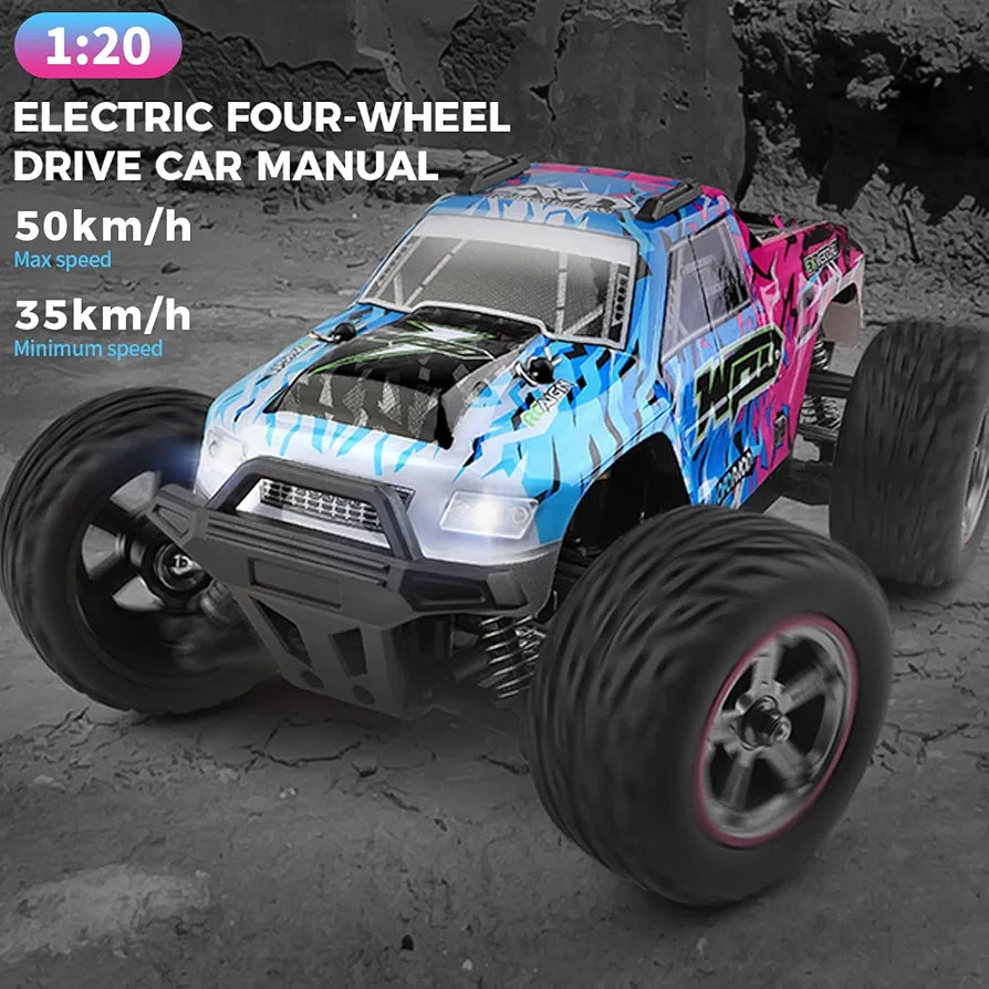 WL TOYS 204006 RC Car, 2.4GHz 1:20 Scale Remote Control Car, 4WD 50KM/H High Speed RC Cars, All Terrain Off-Road RC Truck with LED Light and Rechargeable Battery for Adults