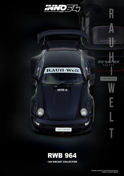 INNO64 PORSCHE RWB 964 Black Matt 1:64 Scale Mattel Diecast IN64-RWB964-BM
