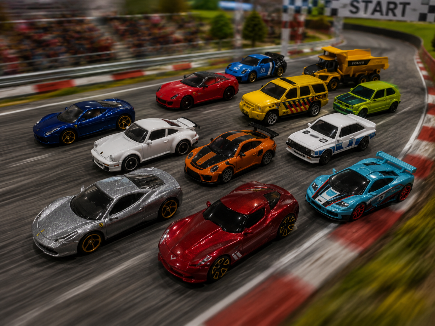 LED Acrylic Storage Case with for 12 Diecast Cars | 32x19x6 cm | 12 Cars Included | Dustproof Compartment Showcase wooden storage case