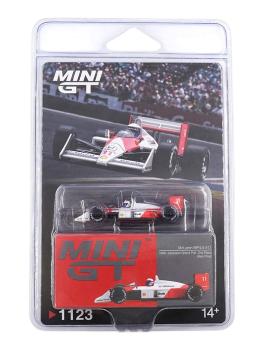 Mini GT #1123: McLaren MP4/4 #11 Alain Prost 1988 Japanese Grand Prix 2nd Place 1:64 Scale