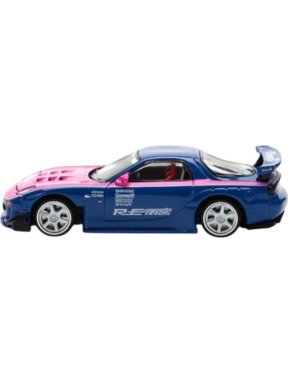 POP RACE Mazda RX-7 RE Amemiya Blue Pink 1:64 Die-Cast Car Model | PR64-240