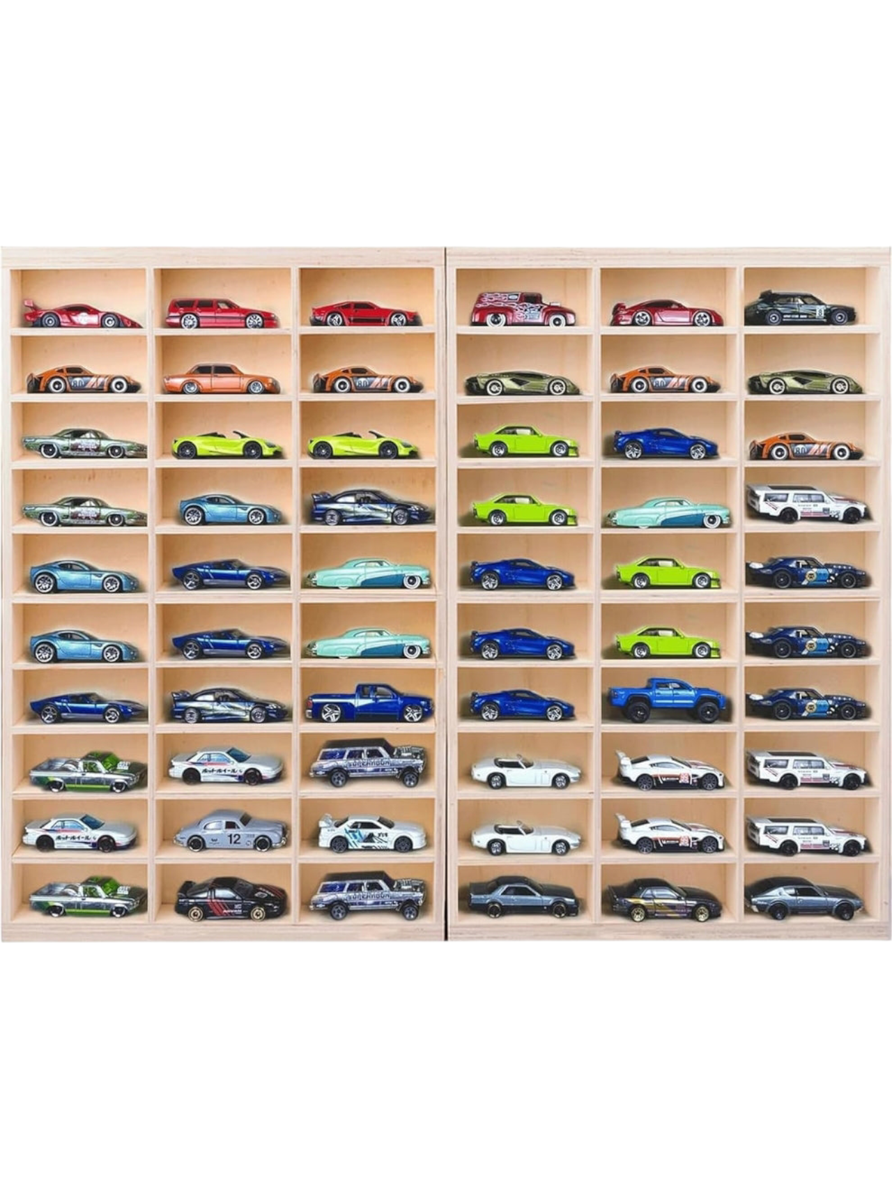 Foldable Wooden 60 Compartment Car Storage Case With Acrylic Cover for 1:64 Scale