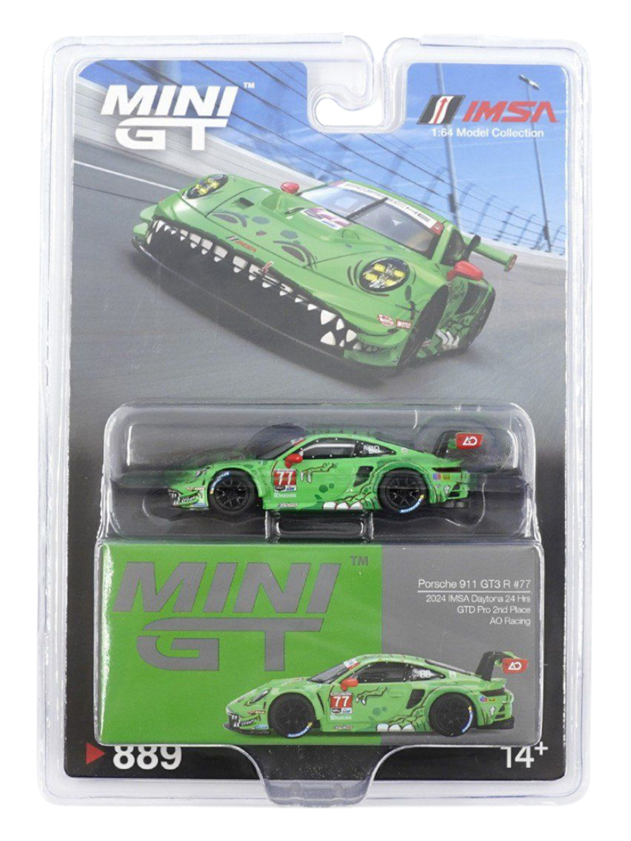 Mini GT Rexy Porsche 911 GT3 R #77 (2024 IMSA Daytona 24 Hrs GTD Pro 2nd Place AO Racing) Code -889 1:64 Scale