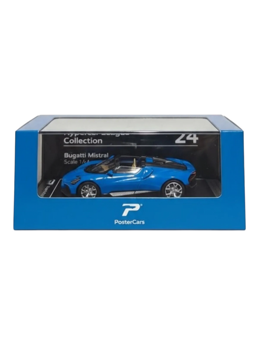 Postercars Hypercar League Collection Bugatti Mistral 1:64 Scale / French Racing Blue ( No 24 )