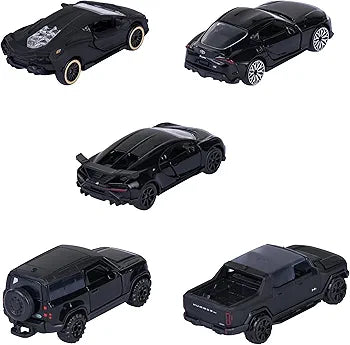 Majorette Car Set Black Edition (5 Cars) - 5 Black Model Cars Made of Metal with Freewheel, Suspension & Opening Part 1:64 Scale 8502005000