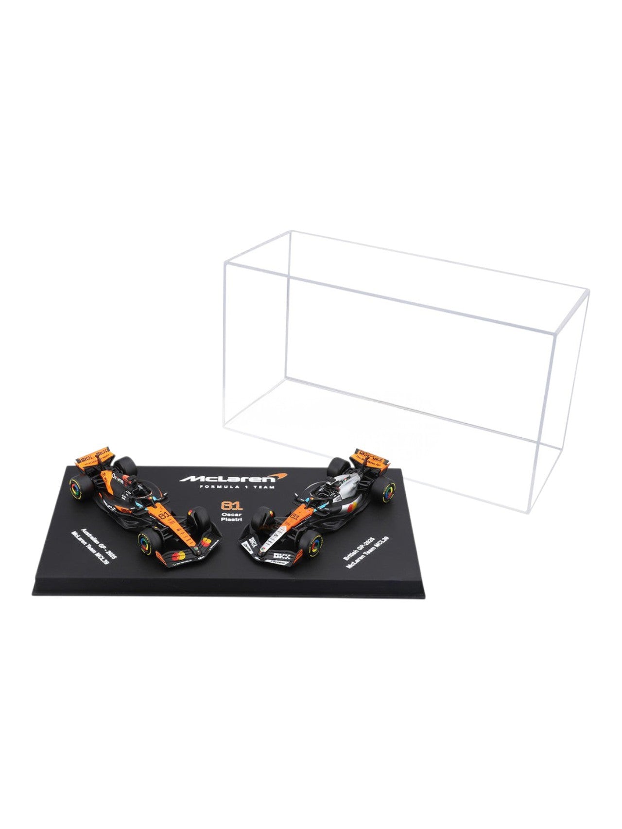 Bburago (18-58019P) Mclaren Formula 1 Team No.81 Oscar Plastri Australian Gp-2025 / British Gp-2025 Mclaren MCL39 Diecast Model Acrylic Protecter 1:64 Scale