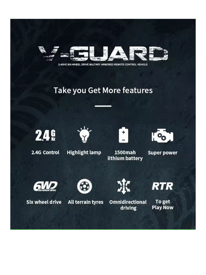 V-Guard Six-Wheel Drive Military Armored Remote Control (RC) Vehicle 1:16 Scale