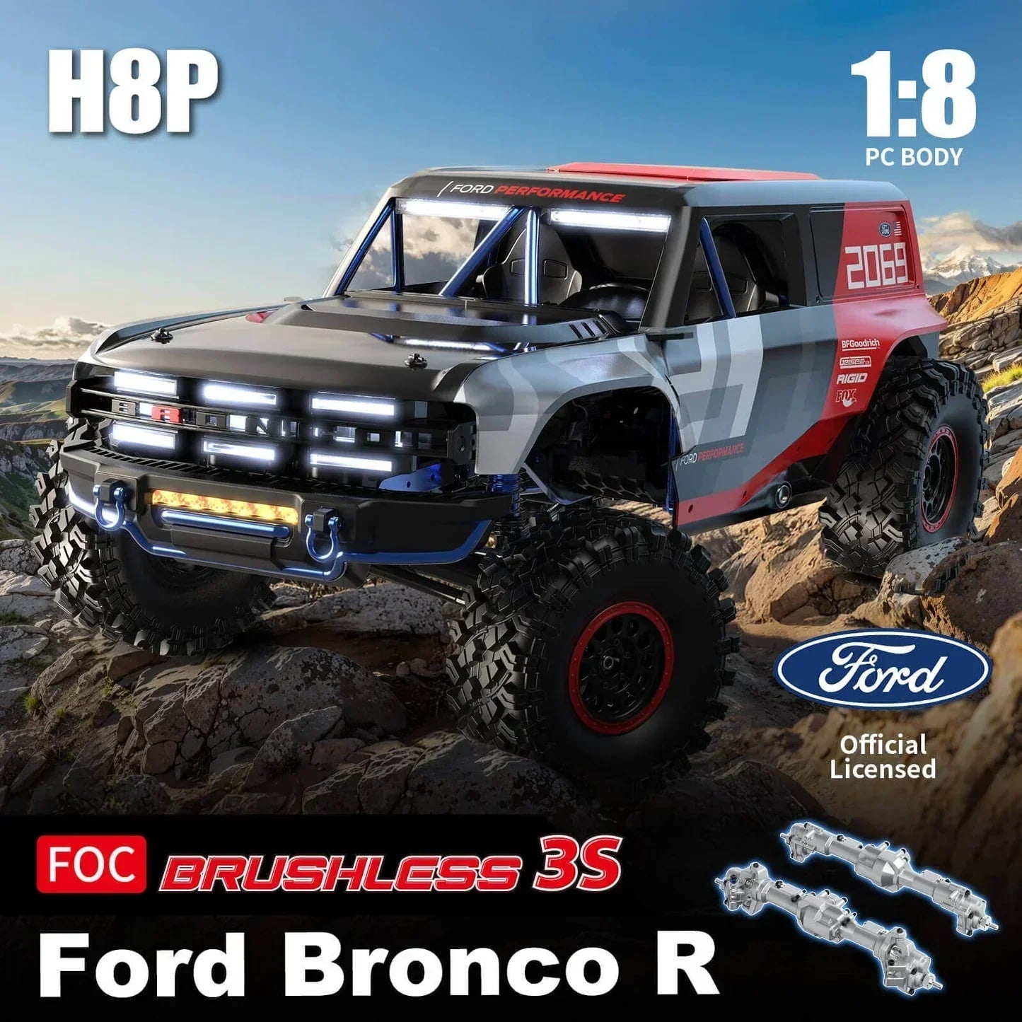 MJX H8p Ford Motor Company Bronco R Licensed 4WD RC Rock Crawler – Brushless Motor, 80A ESC, High-Speed Off-Road Remote Control Vehicle Imported 1:8 Scale