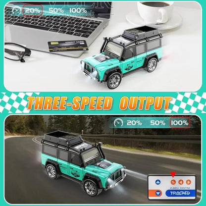 Mini RC 2.4GHz Remote Control Alloy SUV Car with Rechargeable Battery & LED Lights.