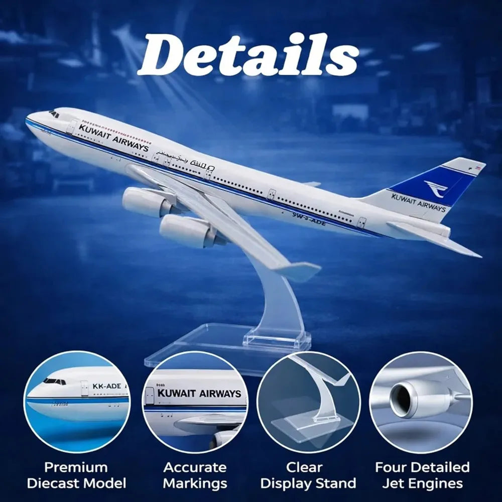 Aircraft Model Western Era Kuwait Airways B747 1:300 Scale Model | 16cm Metal  Airplane (Code 129)
