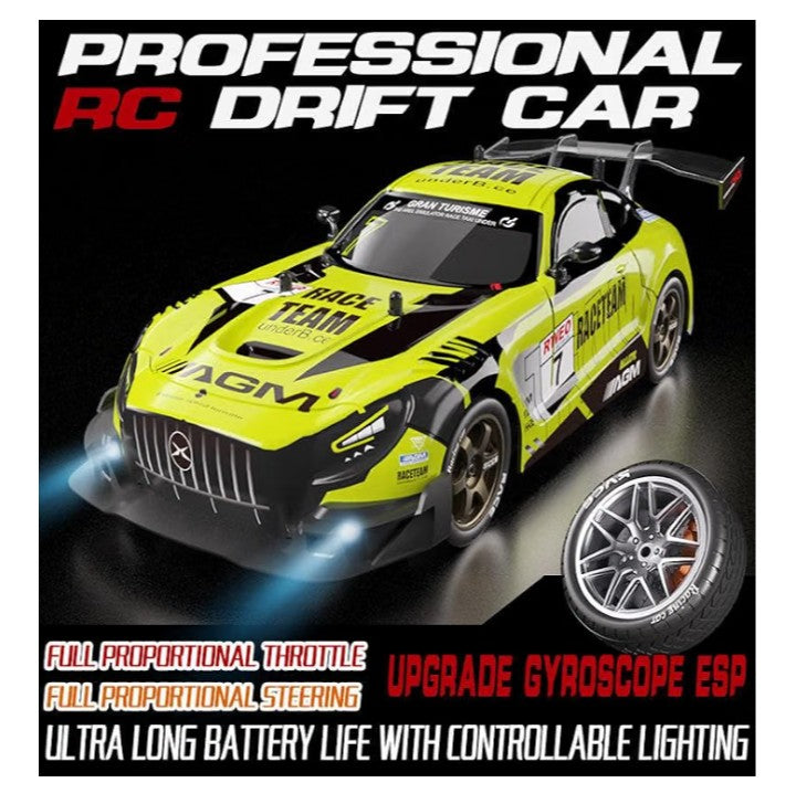 Drift Sports Car RC| 4WD High-Speed Drifting Car with LED Lights, 2.4GHz Remote Control & Interchangeable Drift Wheels Professional Chassis Steering/ Throttle ESP System 1:16 Scale a top speed of around 25 to 30 KM/H