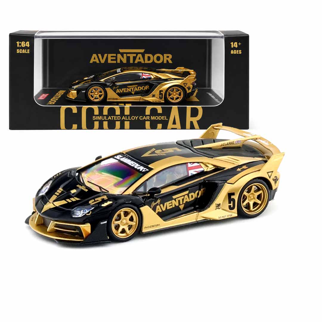 CoolCar Lamborghini Aventador 1:64 Scale Die-Cast Model Car | Black & Gold Premium Collectible Sports Car with Display Case
