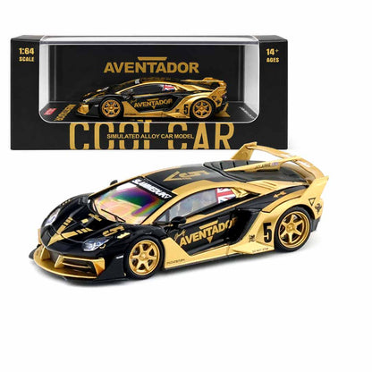 CoolCar Lamborghini Aventador 1:64 Scale Die-Cast Model Car | Black & Gold Premium Collectible Sports Car with Display Case