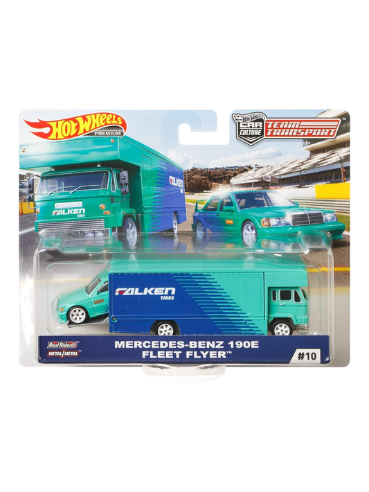 HotWheels Car Culture Team Transport Mercedes-Benz 190E Fleet Flyer Imported Premium 1:64 Scale (With Protector)