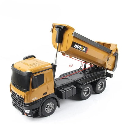 Huina Toys 1573 RC Dump Loader Truck 14 Function upgrade With 10kg Load Capacity LED Light 2.4GHz 10-channel remote controller 1:14 Scale Rechargeable Battery Included – 7.2V Remote control