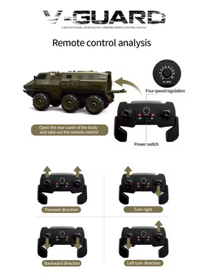 V-Guard Six-Wheel Drive Military Armored Remote Control (RC) Vehicle 1:16 Scale