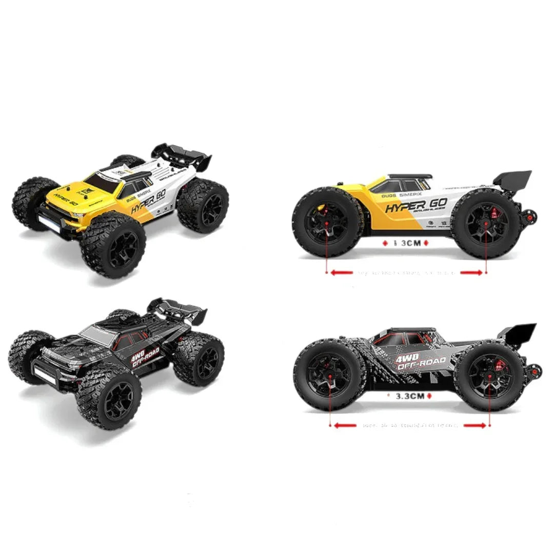 MJX Hyper Go Radio Control 4WD High-speed Off-road Truck (PC Body x2) RC item No.14207  1:14 Scale  to reach a top speed of around 53 km/h (33 mph)