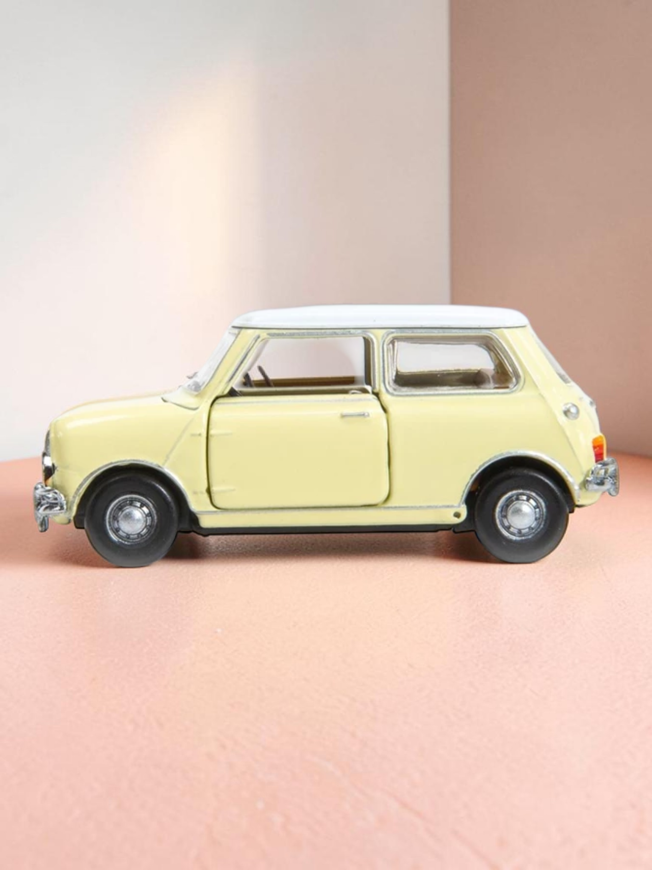 TINY PANTONE Mini Cooper Diecast Model Car – Classic Yellow Vintage Mini | Premium Collectible Toy Car with Display 1:50 Scale