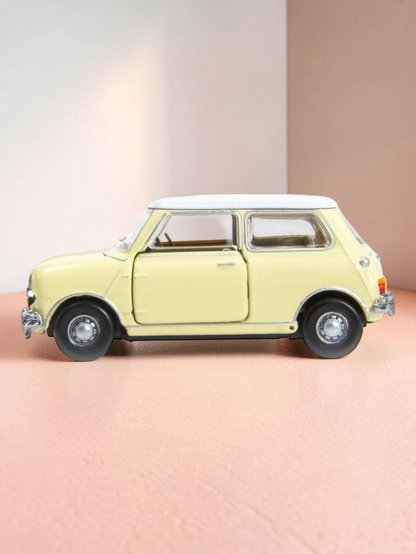 TINY PANTONE Mini Cooper Diecast Model Car – Classic Yellow Vintage Mini | Premium Collectible Toy Car with Display 1:50 Scale