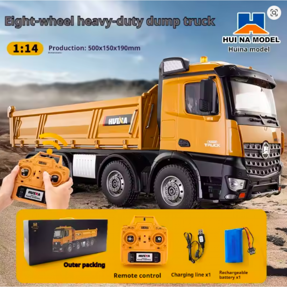 HUINA 1536 1:14 RC Alloy Dump Truck – 12 Functions Remote Control Engineering Construction Vehicle truck can easily carry up to 6000 grams (6 kg)