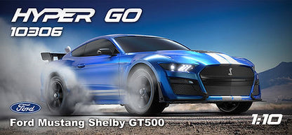 MJX RC Hyper Go 10306 Ford Mustang Shelby GT500 2.4G 4WD Sport Rally Drift RC Car Brushless High Speed Vehicle Models Imported 1:10 Scale speeds up to 47 km/h Remote Control Car