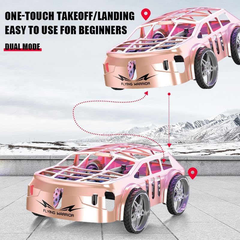 Flying Car RC Remote Control Car Drone Air Racer 2-in-1 Air-Ground Dual-Mode Colorful LED Lights, 2 Batteries Electric Mini RC Racing Cars .