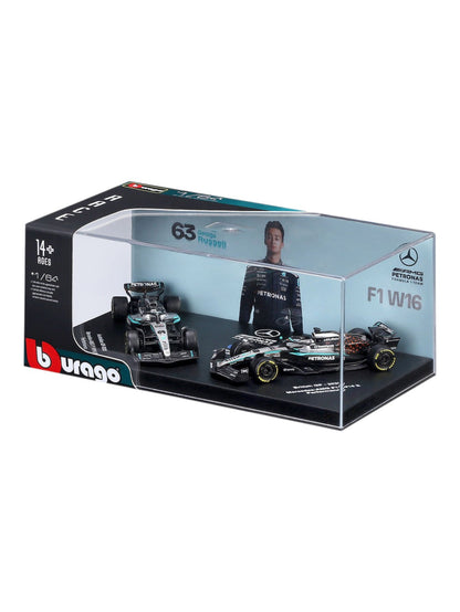 Bburago (18-58020R) Seasonal Livery-2025 Mercedes - Amg F1 W16 E Performance No.63 George Russell 1:64 Scale Diecast Model Acrylic
