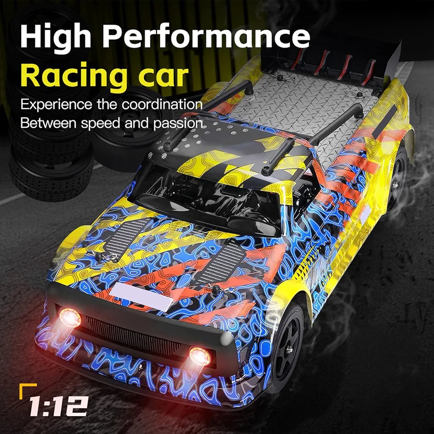 Power Drift RC Car 2.4 Ghz Remote Control, RTR 4WD, Lghit Effect When Braking Alloy Gear Adjustable Metal Hydraulic Shock Absorber 1:12 Scale Remote Control Rechargeable