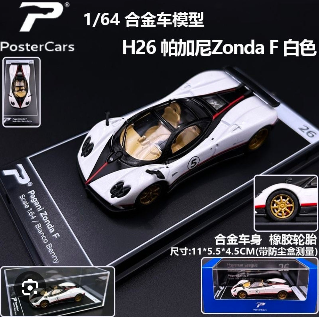 Postercars 'Pagani Zonda F Scale 1:64 Scale/ Bianco Benny Diecast Model (No.26)
