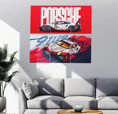 Porsche Poster Split Design Pack of 6 Car Poster A4 Size (8.3×11.7inch) Room Decore
