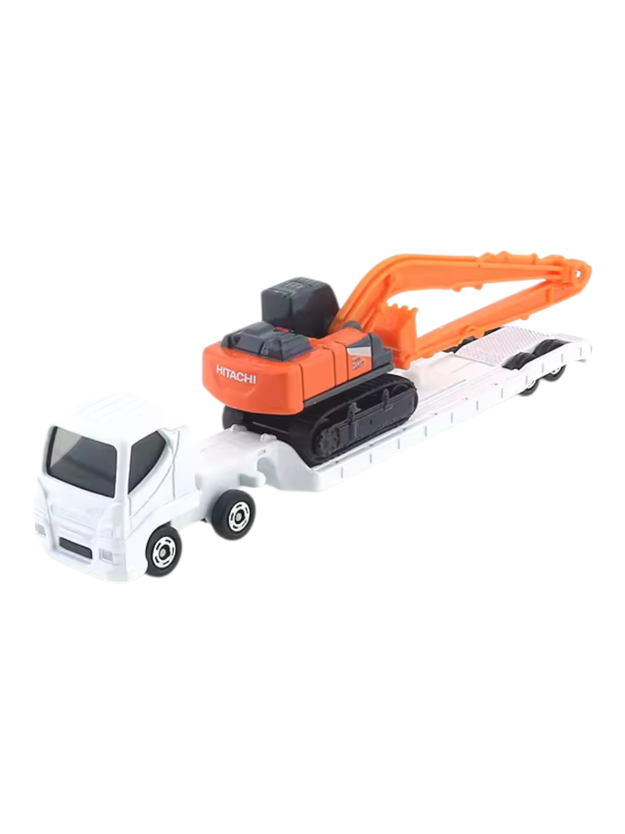 Takara Tomy Tomica Hitachi Construction Machinery Super Long Front Excavator ZX210-7 SLF and Transporter No 143