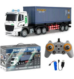 JALKAR 1:12 Scale RC Container Truck with Trailer, Metal Body, 2.4GHz Remote System, 9-Channel Control, LED Lights, Music, (Multi Colour)