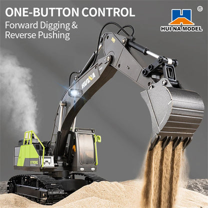 Huina Toys 1661 RC Excavator With 13 Function upgrade Alloy 3.7V 500mAh Li-ion battery ( Play Time: Approx. 20–30 mins (per charge) Remote Controller (batteries not included) USB Charging Cable 1:18 Scale