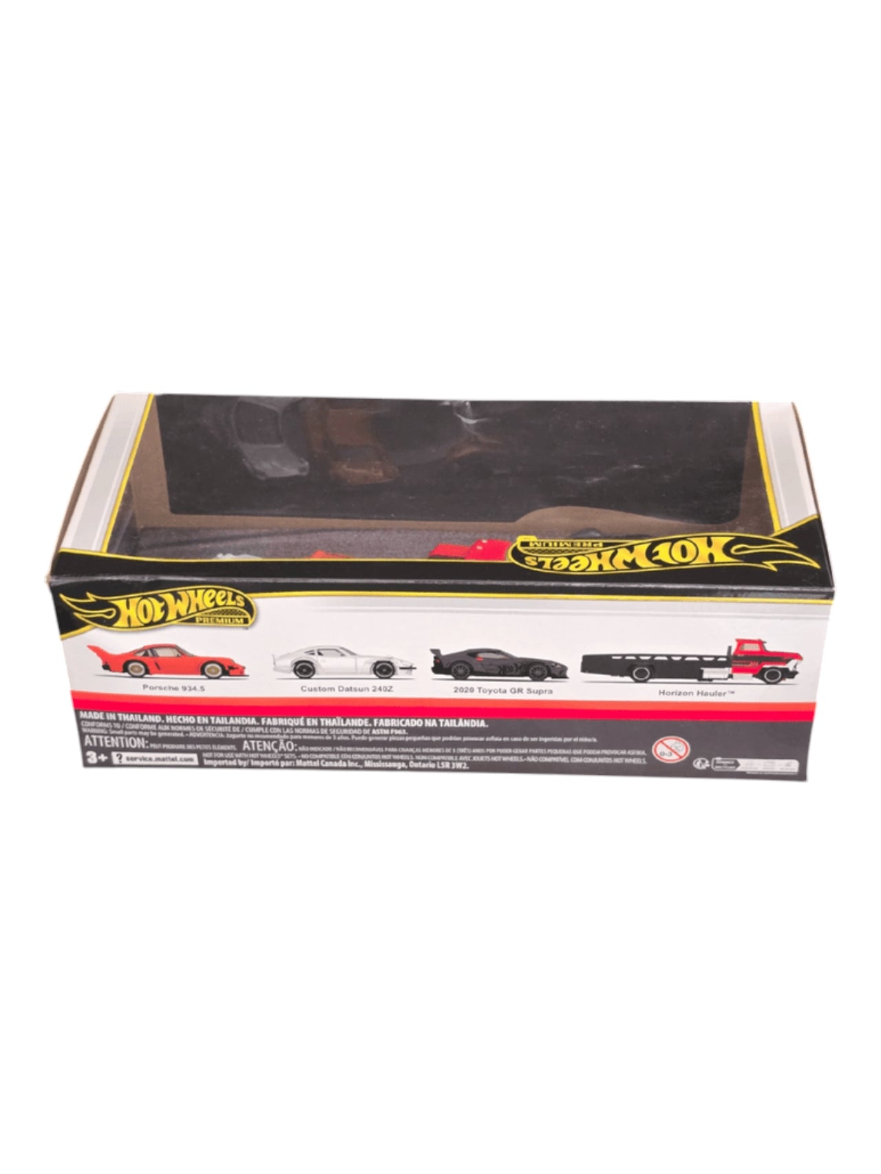 Hot Wheels Premium 4-Piece Die Cast Car Set with Carrier 2020 Toyota GR Supra, Datsun 240Z, Porsche 934.5 1:64 Scale