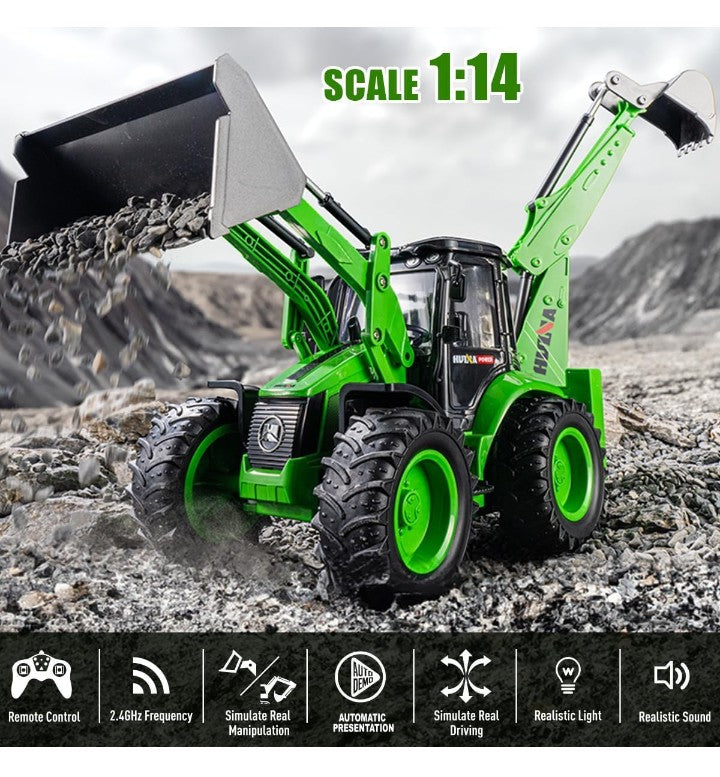 HUINA RC Backhoe Loader Excavator – 9 Function Remote Control Construction Vehicle 1:14 Scale