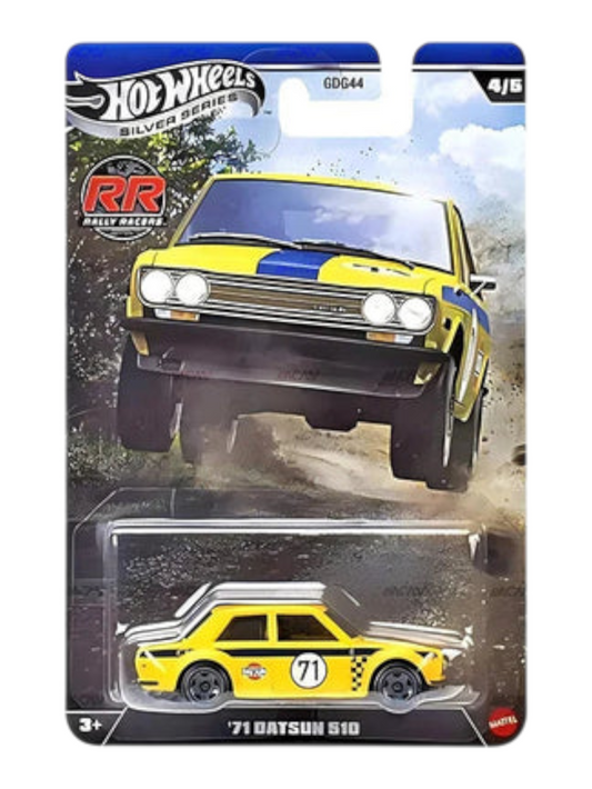HotWheels Silver Series "71 Datsun 510 Rally Racer Imported mainline 1:64 Card Art