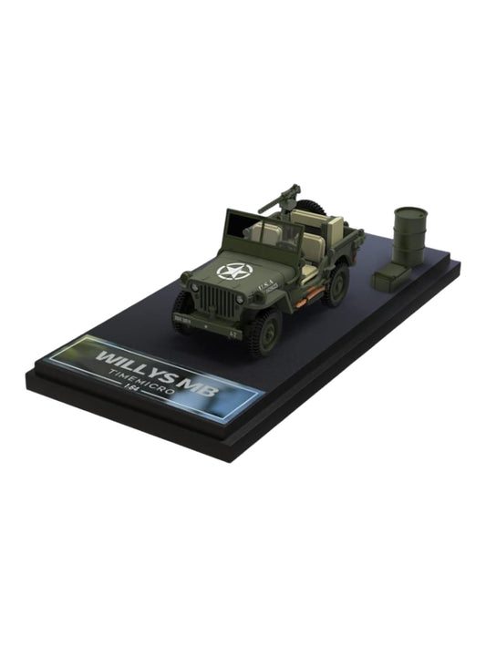 Time Micro Willy's MB Jeep 1:64 Scale (With Acrylic Case and Crate and Drum)