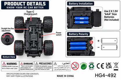 Metal RC Off-Road Monster Truck | 2.4GHz Remote Control Speed-Regulating Alloy Model Car 1:64 Scale