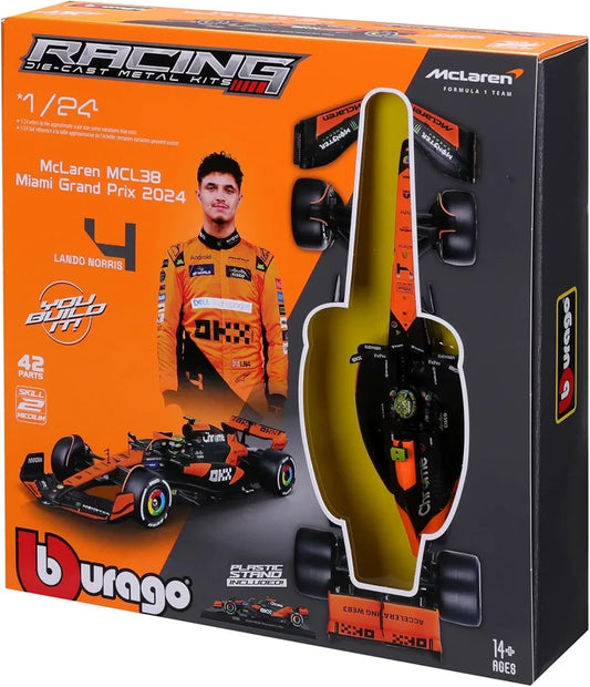 Bburago Mclaren Mcl38 Miami Grand Prix 2024 ( F1 ) No 4.Lando Norris 42 Parts Plastic Stand Included Imported 1:24 Scale