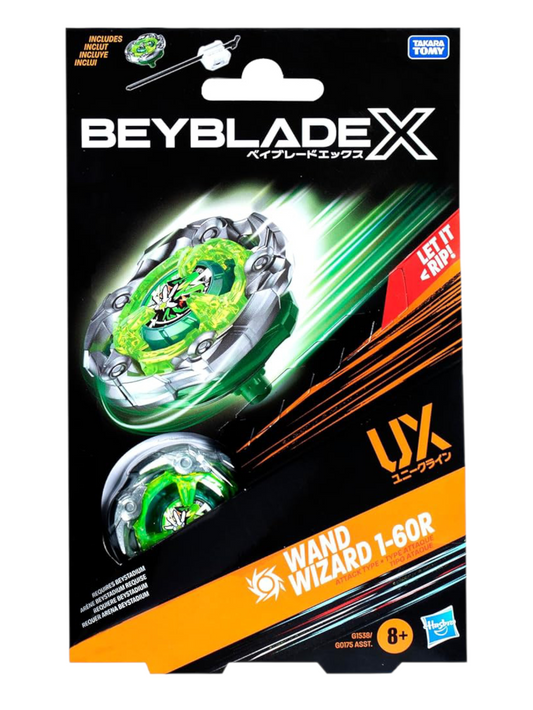 Takara Tomy Beyblade X Starter Pack Wand Wizard 1-60R UX with Spinning Top and Launcher
