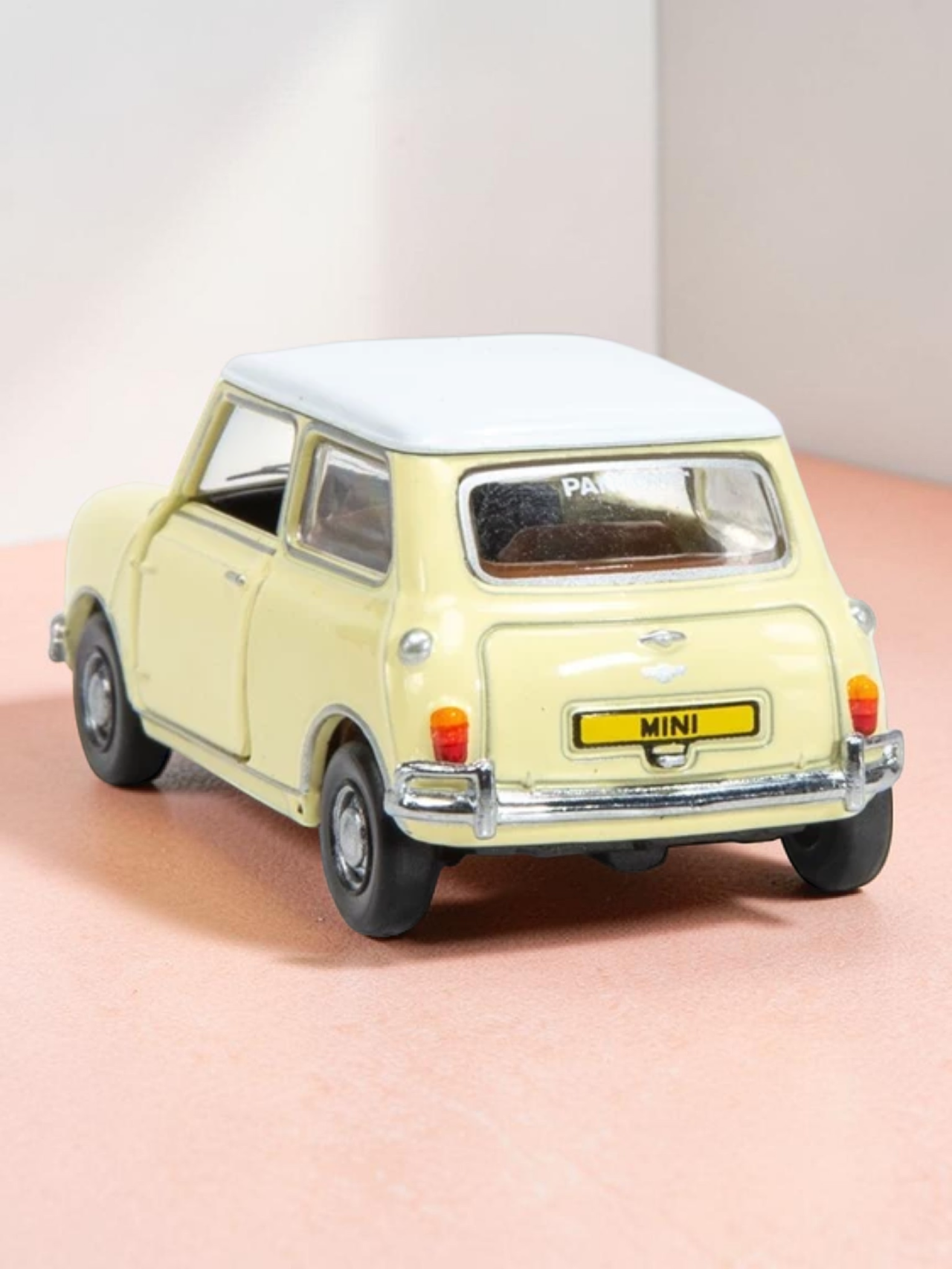 TINY PANTONE Mini Cooper Diecast Model Car – Classic Yellow Vintage Mini | Premium Collectible Toy Car with Display 1:50 Scale