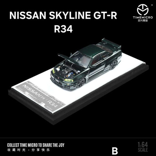 Time Micro Nissan Skyline GT-R R34 1:64 Scale (With Acrylic Case)