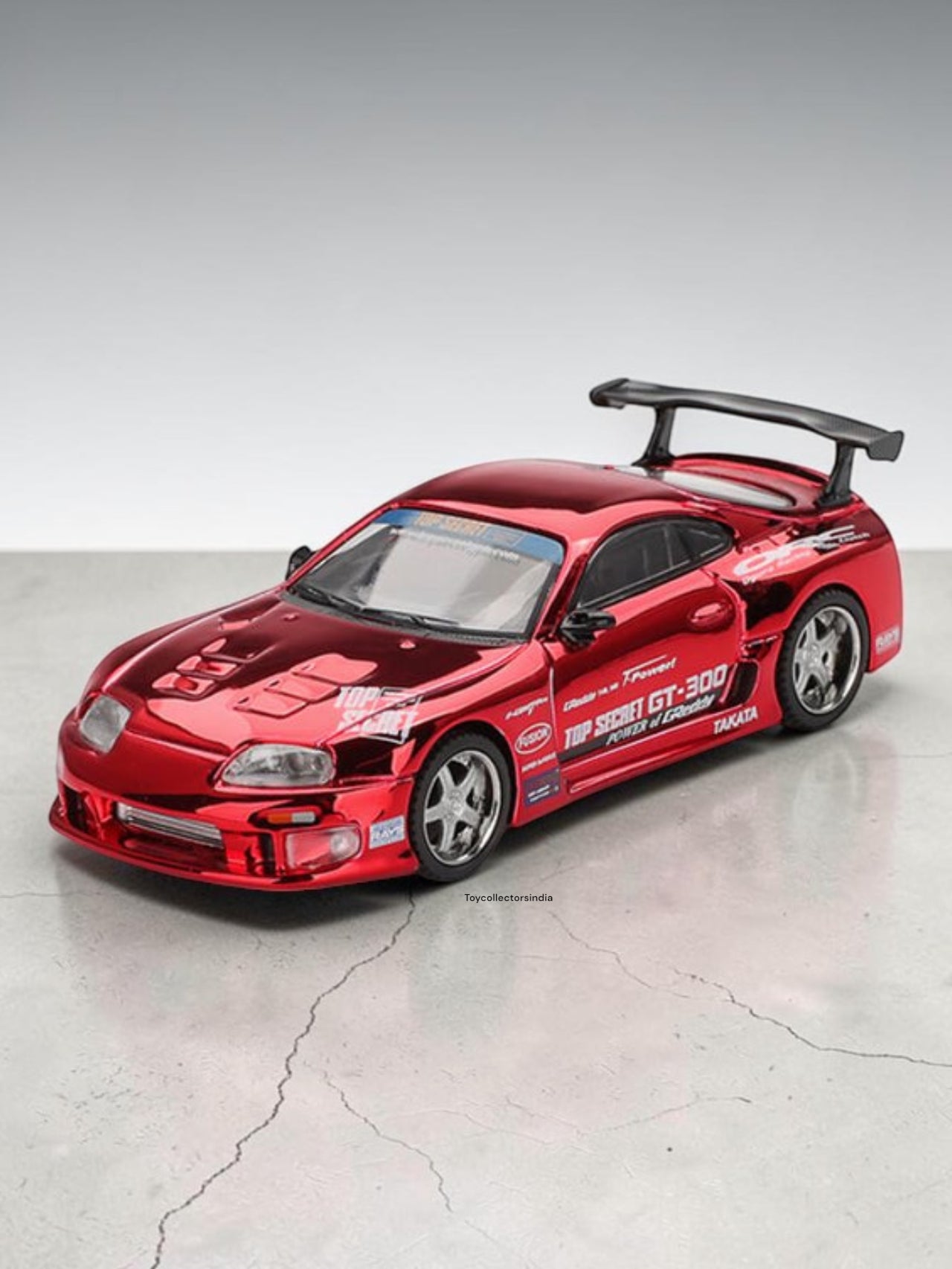 Mini GT #1132: Toyota Supra (A80) Top Secret GT-300 Top Secret Red Chrome Imported 1:64 Scale