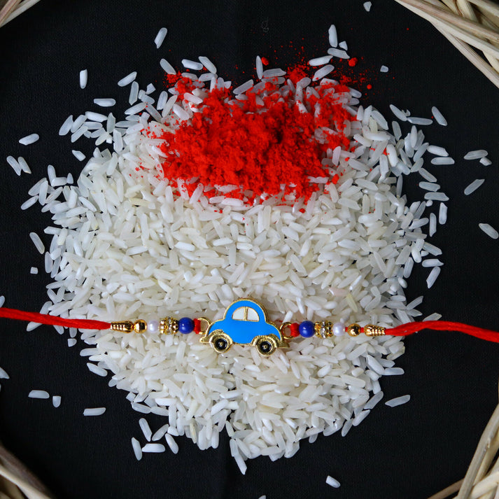 Vintage Blue Car Rakhi | Premium Designer Rakhi for Boys