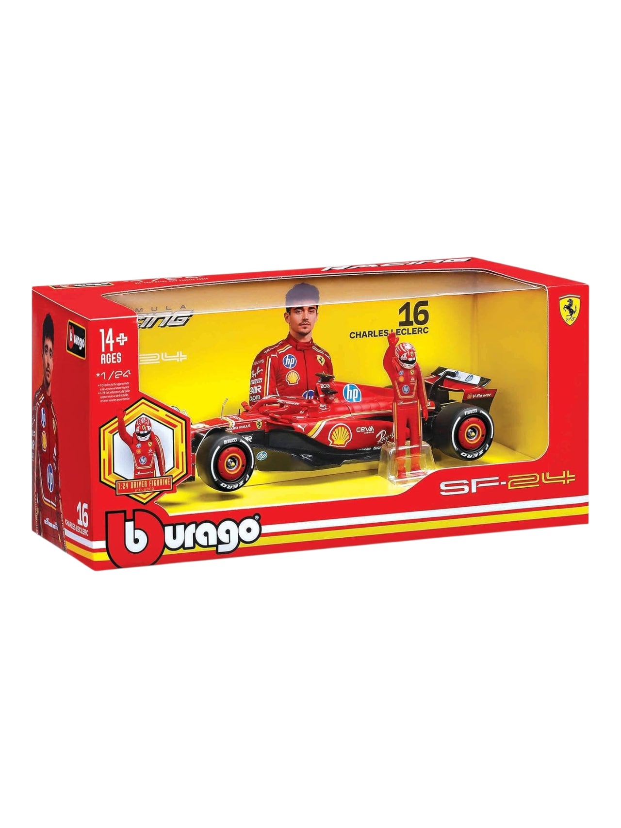 Bburago 1:24 Scuderia Ferrari SF-24 Formula 1 Race Car with Charles Leclerc Driver Figure (2024) Diecast Model