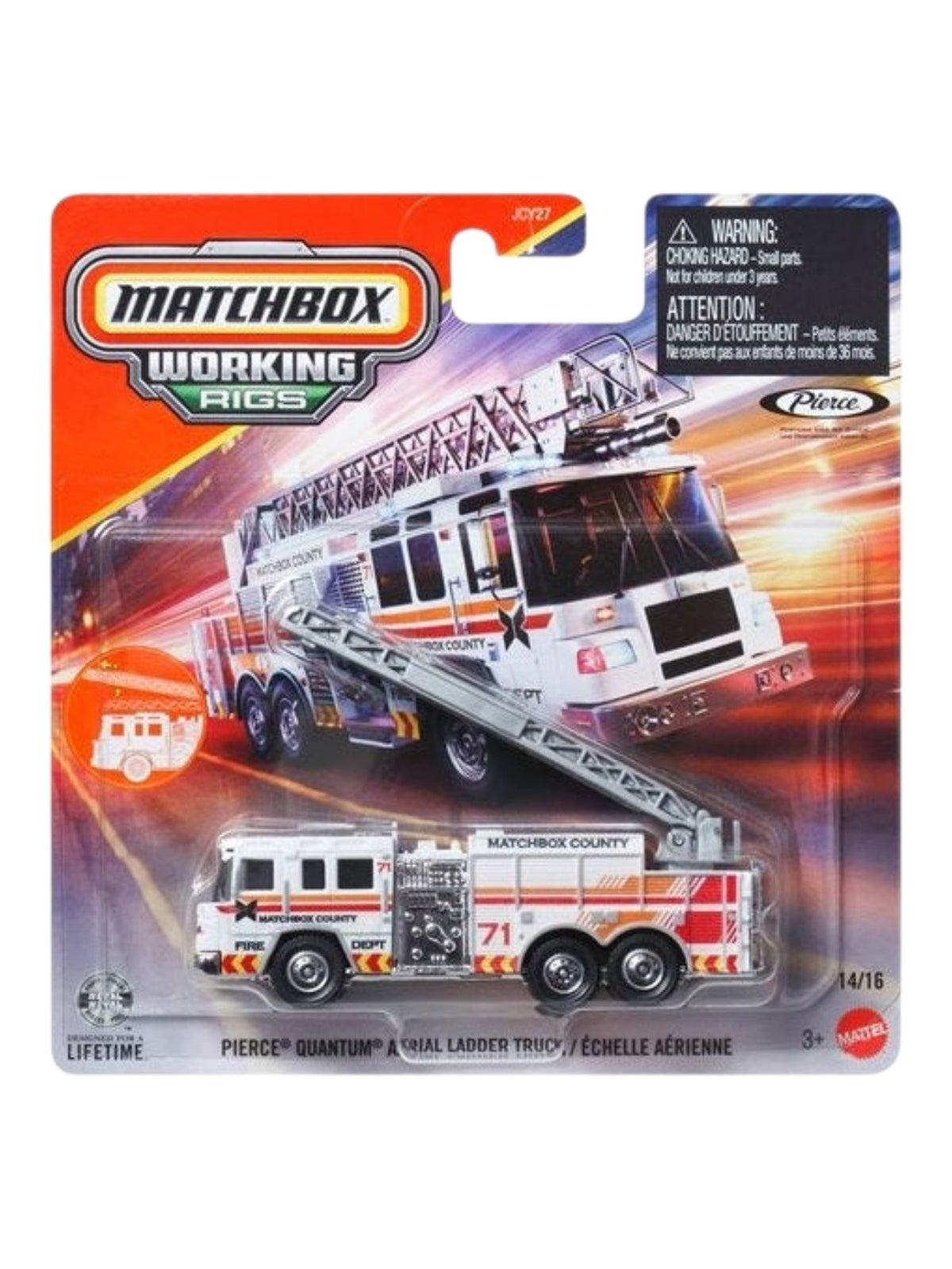 Matchbox Working Rigs 'Pierce Quantum Aerial Ladder Truck / Echelle Aerienne Important 1:64 Scale Diecast