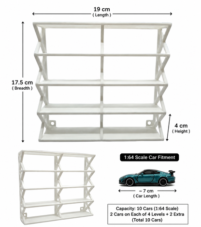 4-Tier Diecast Car Display 1:64 Scale – 10 Cars Capacity | Wall Mounted Collector Display Stand