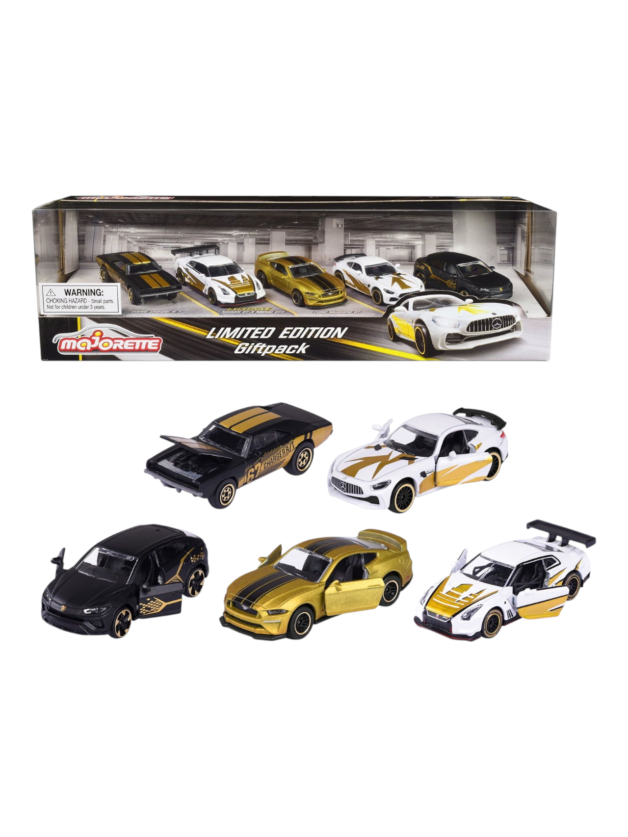 Majorette Limited Edition Gift Pack Series 9 1:64 Scale (Includes Dodge Charger R/T,Exclusive GT-R Nismo GT3,Ford Mustang GT, Exclusive Mercedes-AMG GT R, Lamborghini Urus)